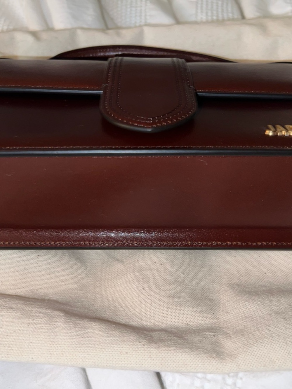 Jacquemus Chestnut Brown Leather Crossbody with Gold Logo - Picture 7 of 10